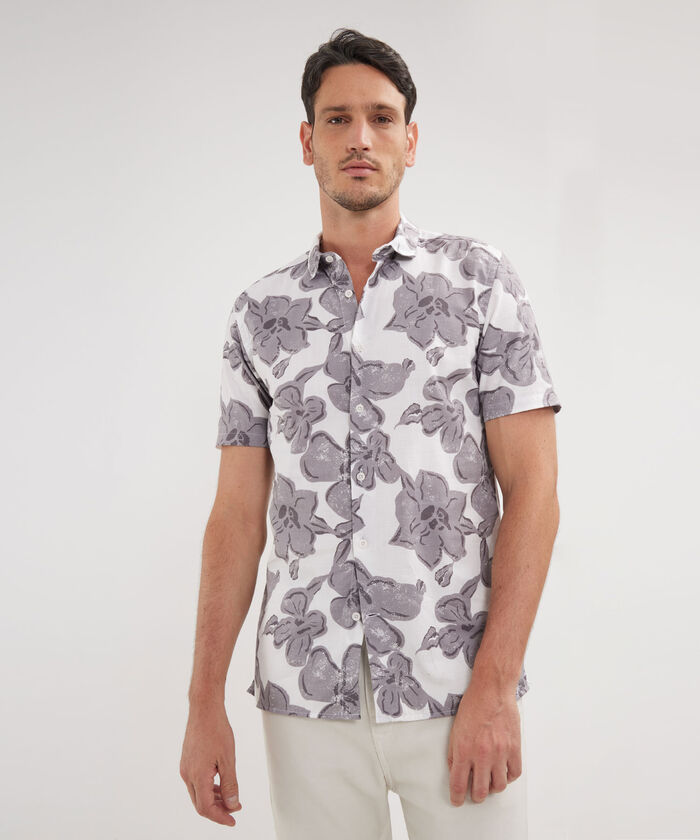 Camisa Manga Corta Estampada Base Lino