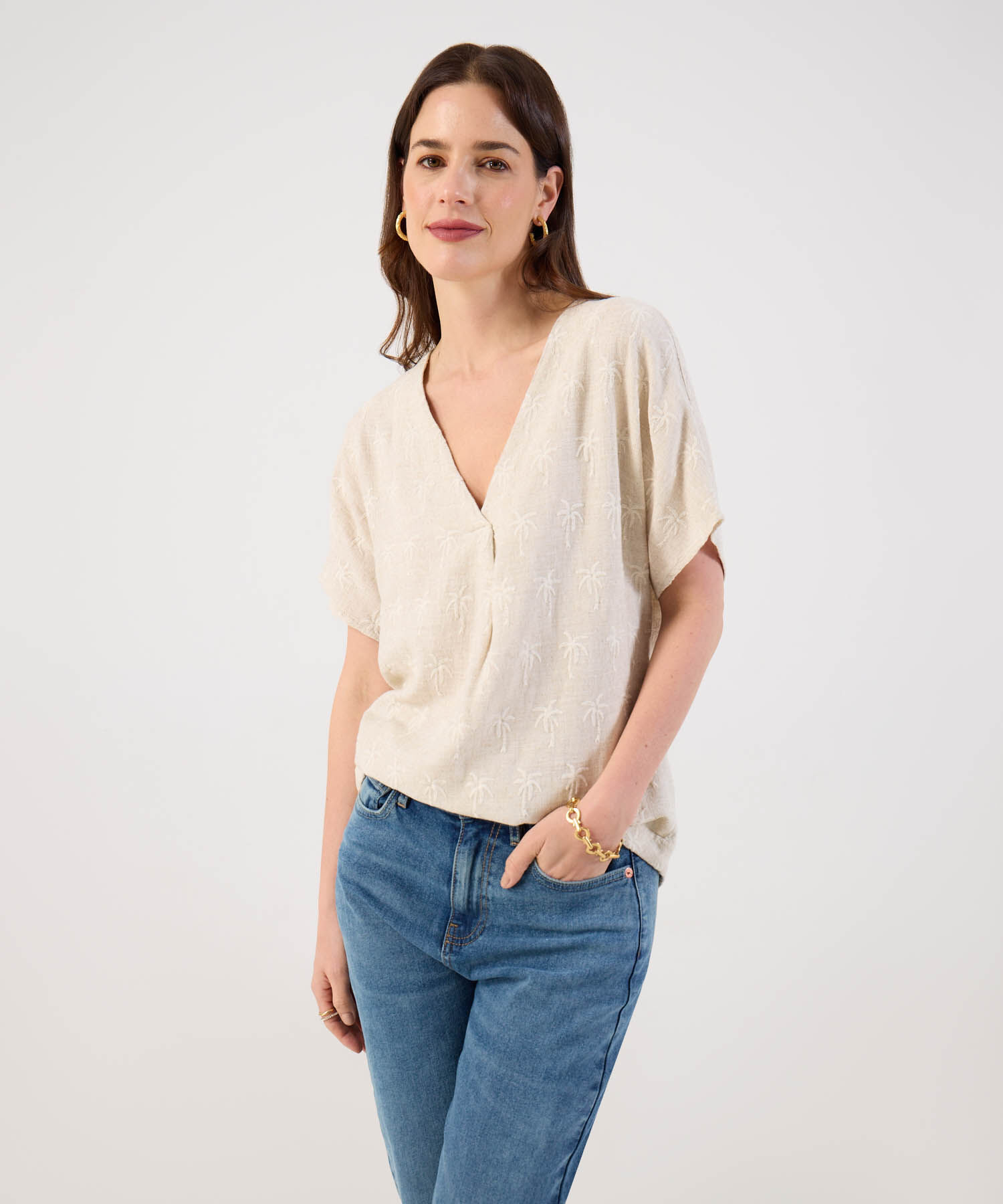 Blusa Estampada con Manga Corta para Mujer