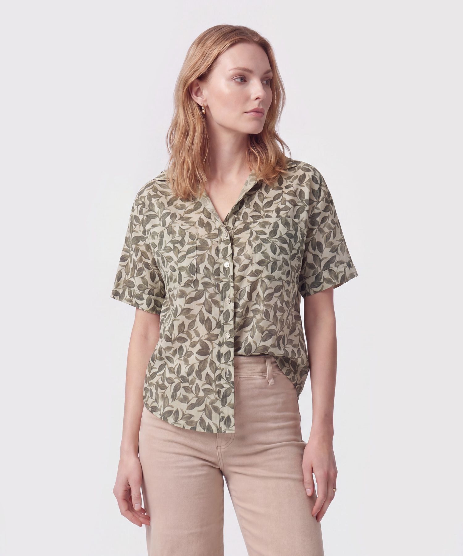 Camisa De Mujer Con Bolsillo Doble Frontal