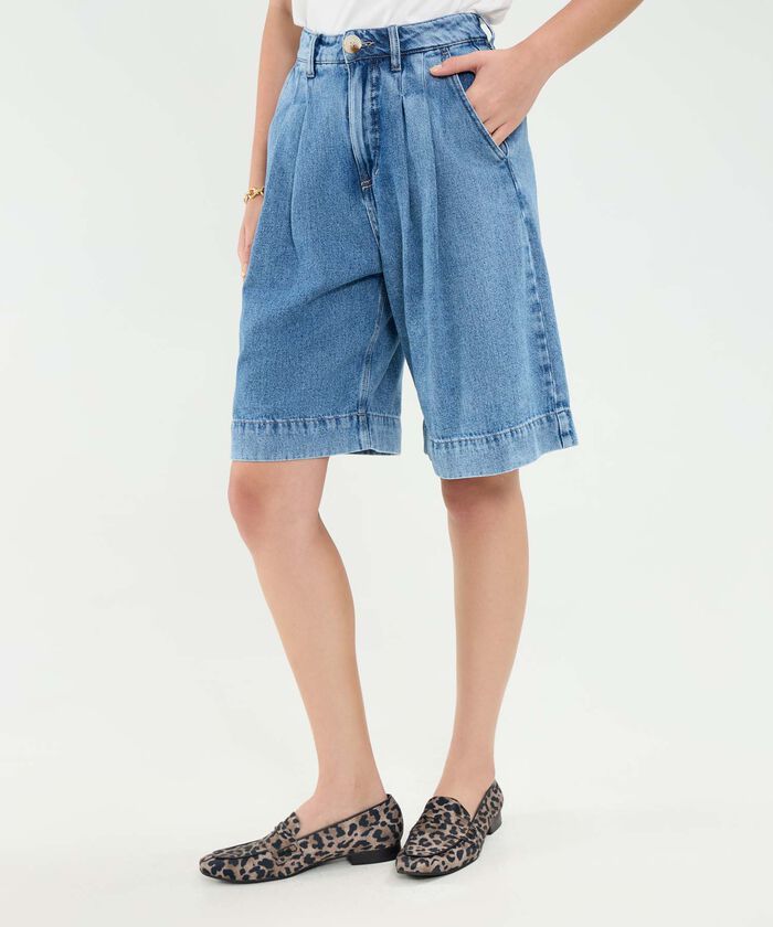 Bermuda Con Prenses Tono Azul Medio