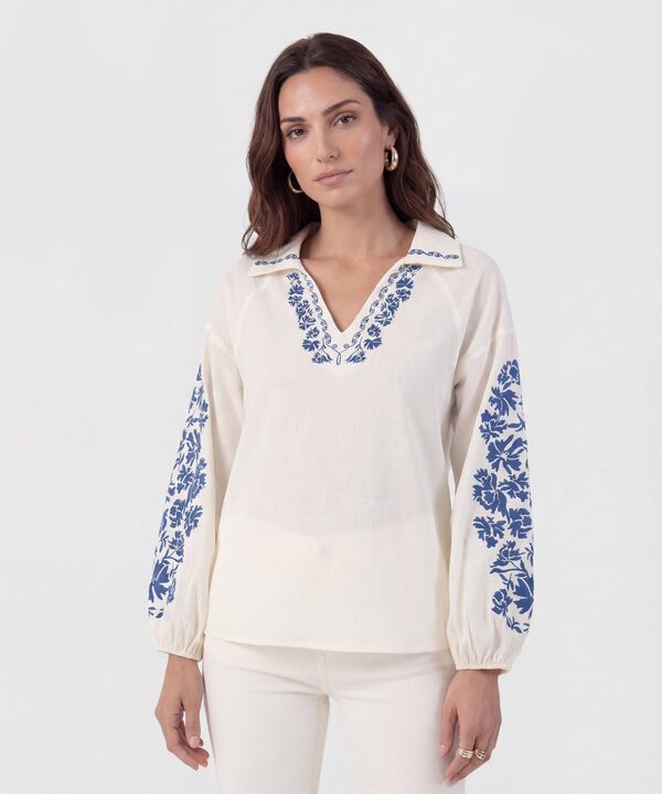 Blusa Estampado Con Escote V Y Manga Globo image number null