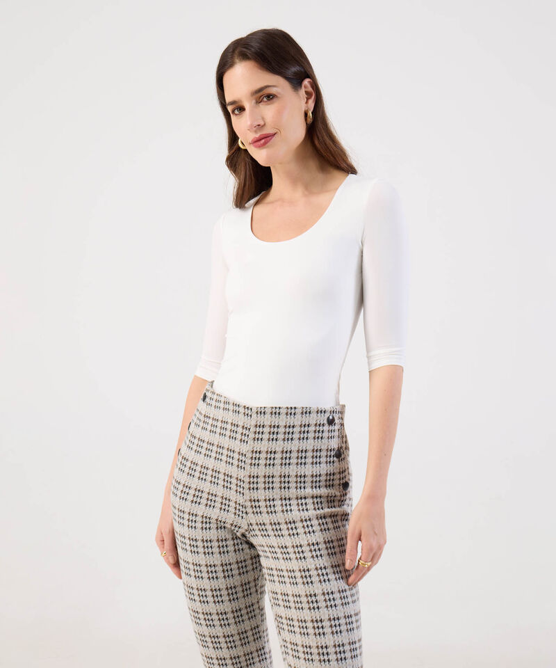 Amiseta De Cuello Amplio Y Manga 3/4 Para Mujer