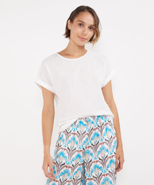 Blusa Manga Corta Con Guardapolvo En Lino Unicolor image number null