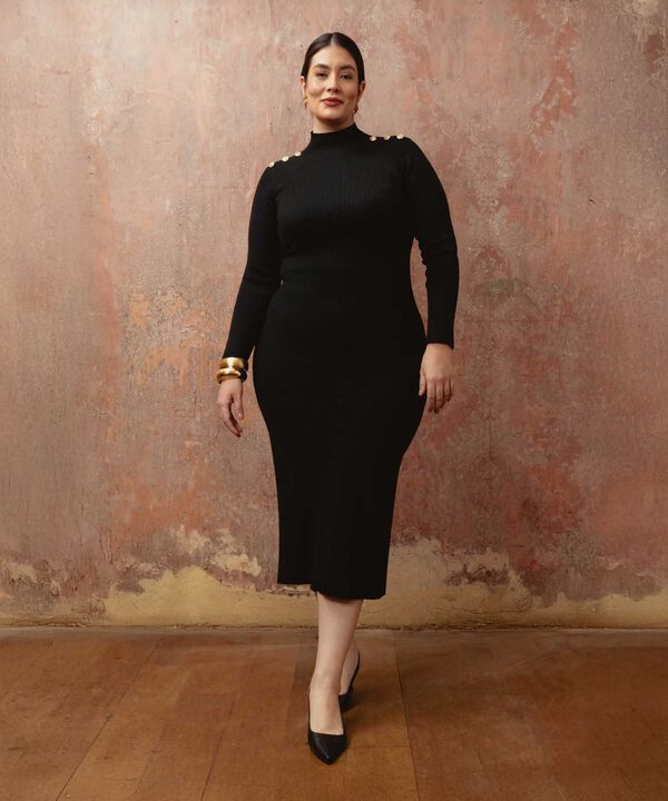 Vestido Unicolor Con Detalle En Hombros  image number null