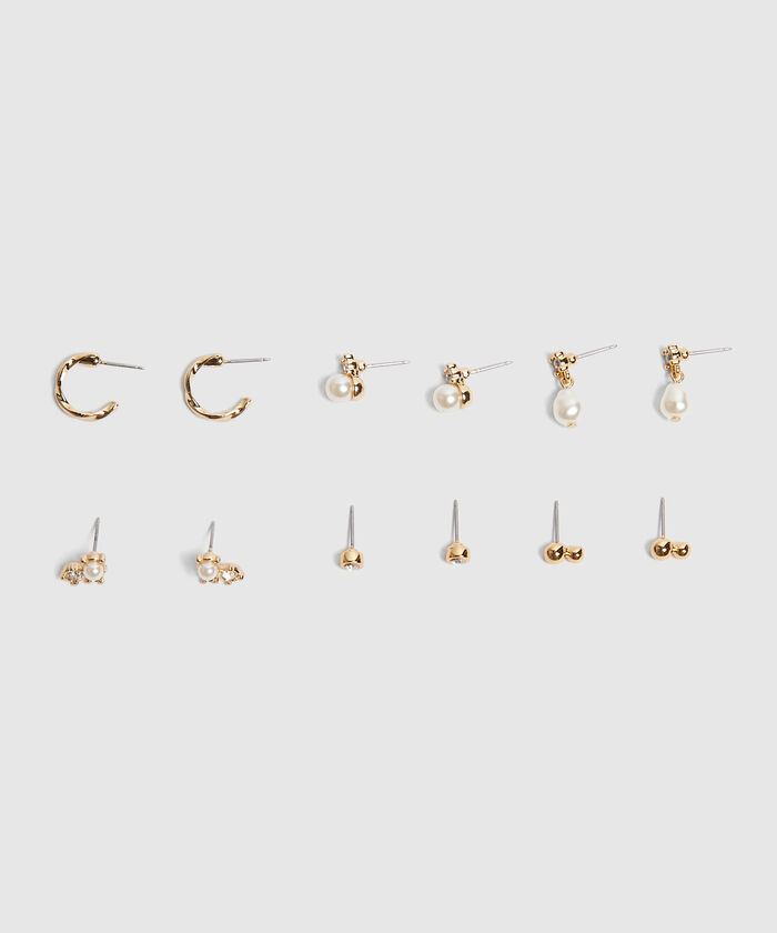 Set x 6 Aretes Dorados con perlas