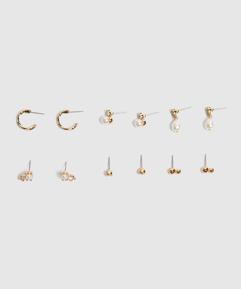 Set x 6 Aretes Dorados con perlas