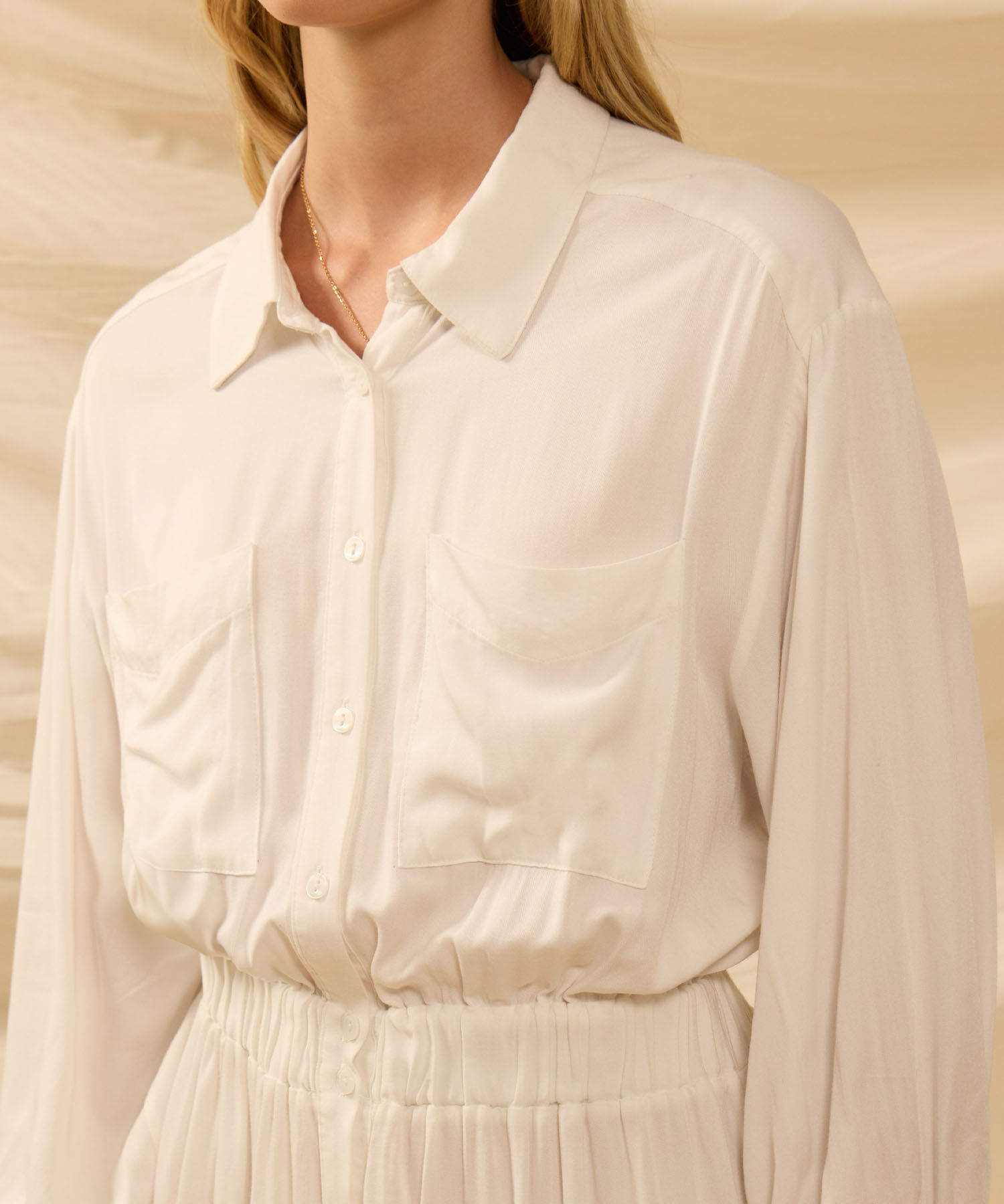 Vestido Largo Camisero Con Bolsillos Mujer