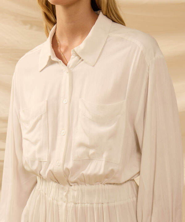 Vestido Largo Camisero Con Bolsillos Mujer