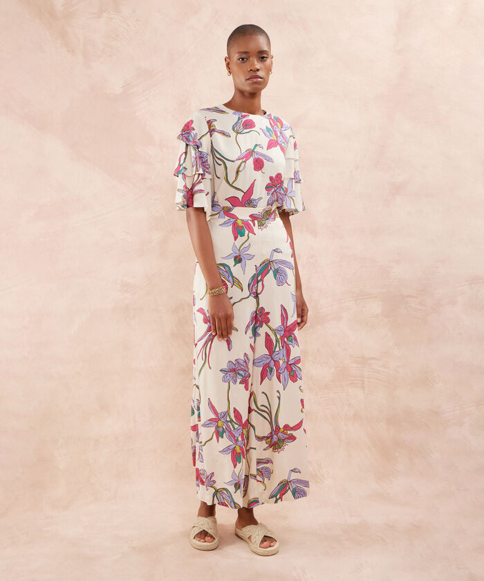 Blusa Manga Corta Unicolor Con Capas En Manga