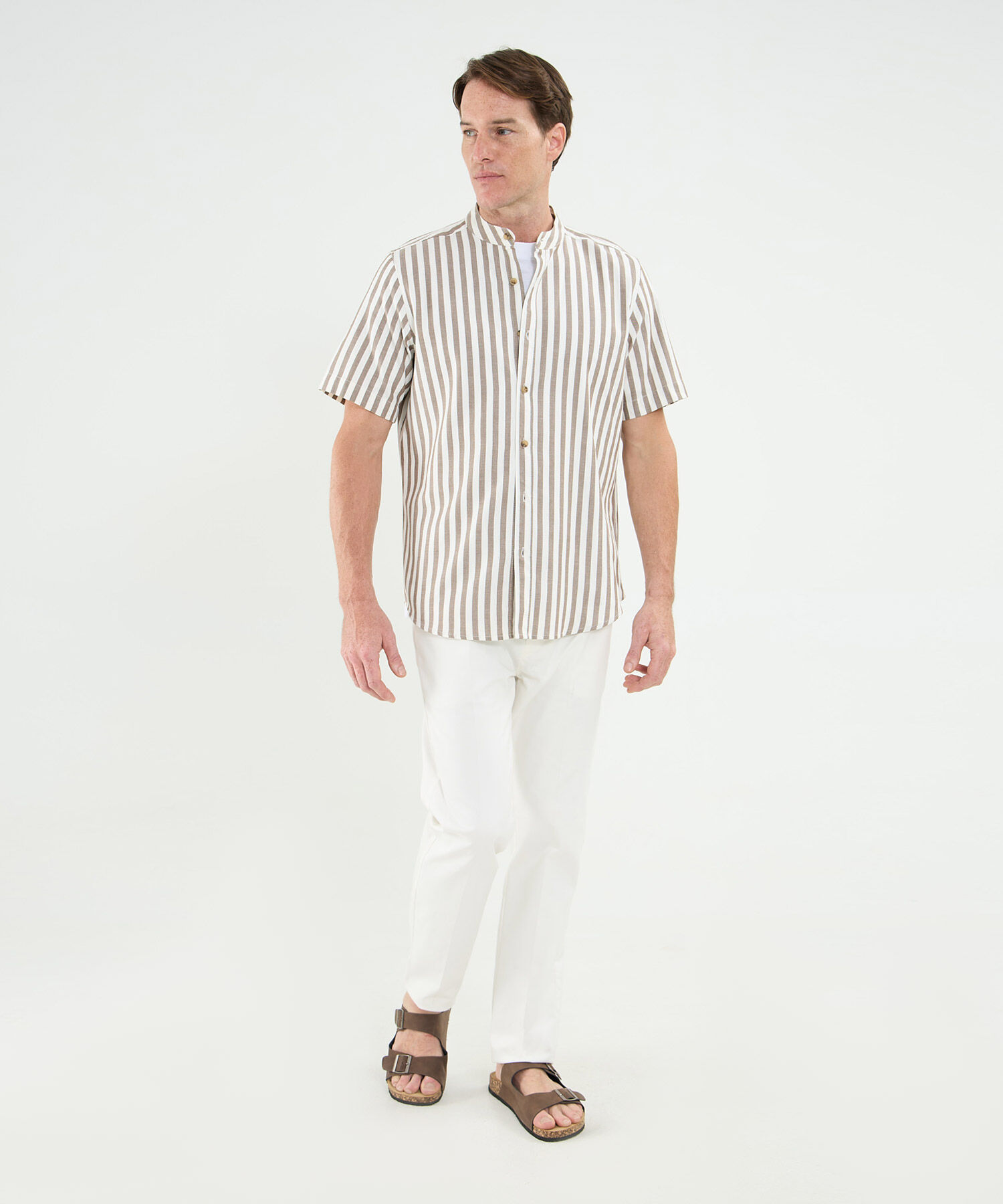 Camisa Manga Corta Cuello Neru Lino Para Hombre