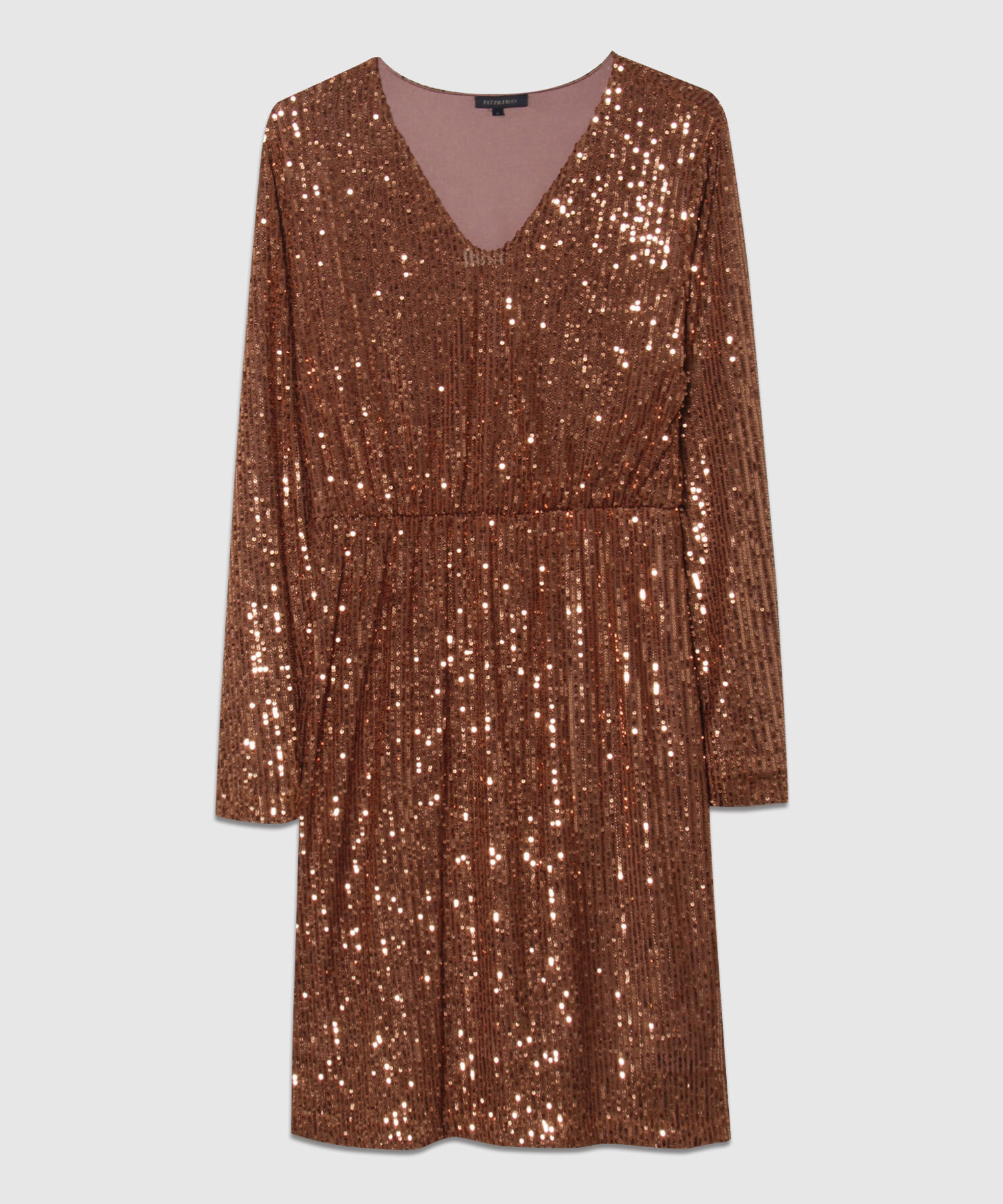 Vestido Manga Larga Escote V En Lentejuelas