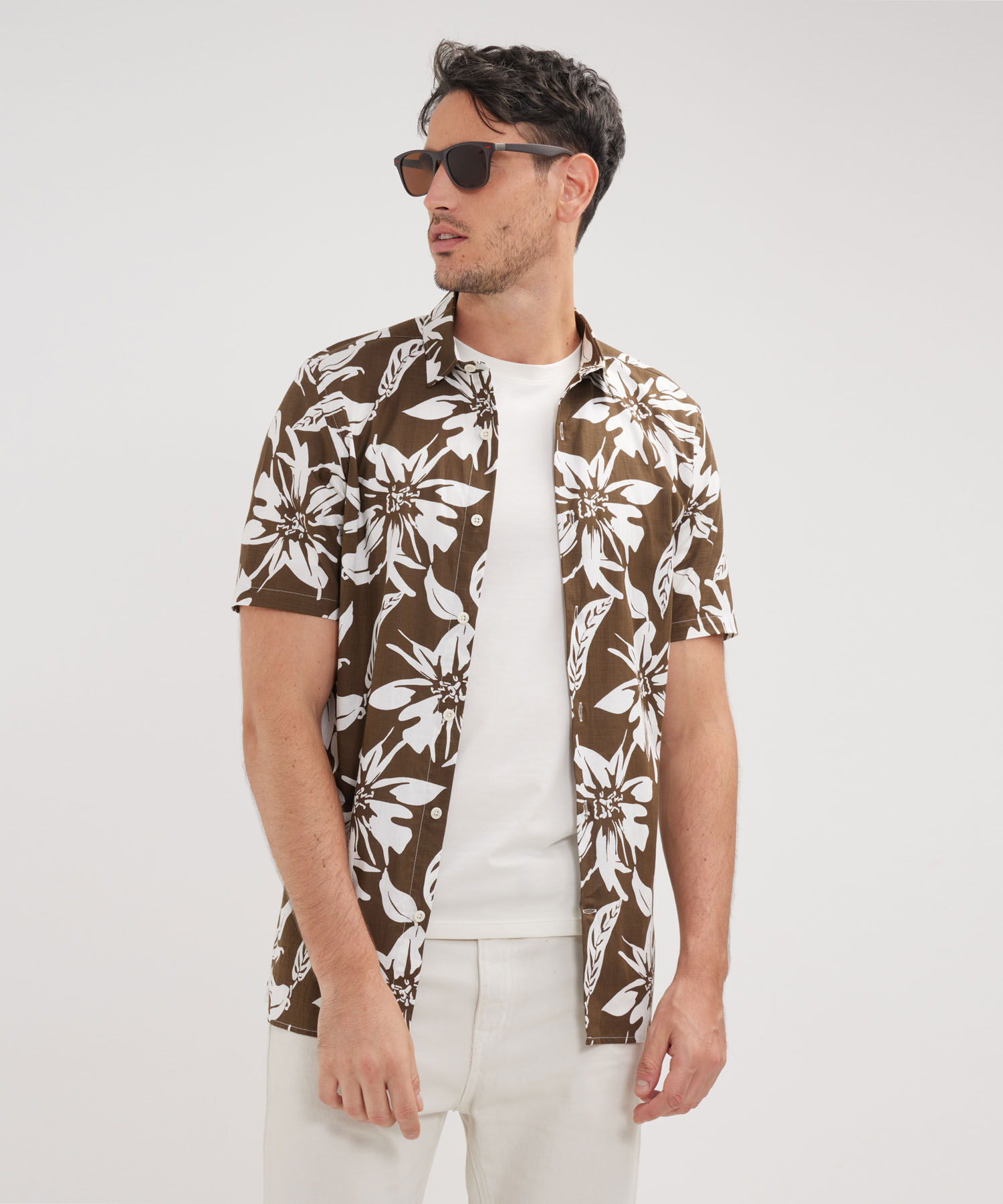 Camisa Manga Corta Estampada Base Lino