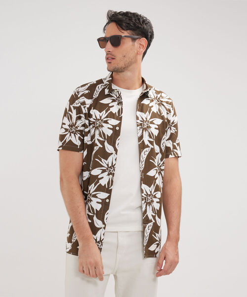 Camisa Manga Corta Estampada Base Lino image number null