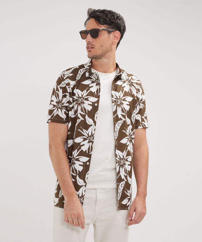 Camisa Manga Corta Estampada Base Lino