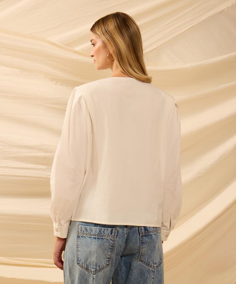 Blusa De Cuello Redondo Con Alforzas Para Mujer