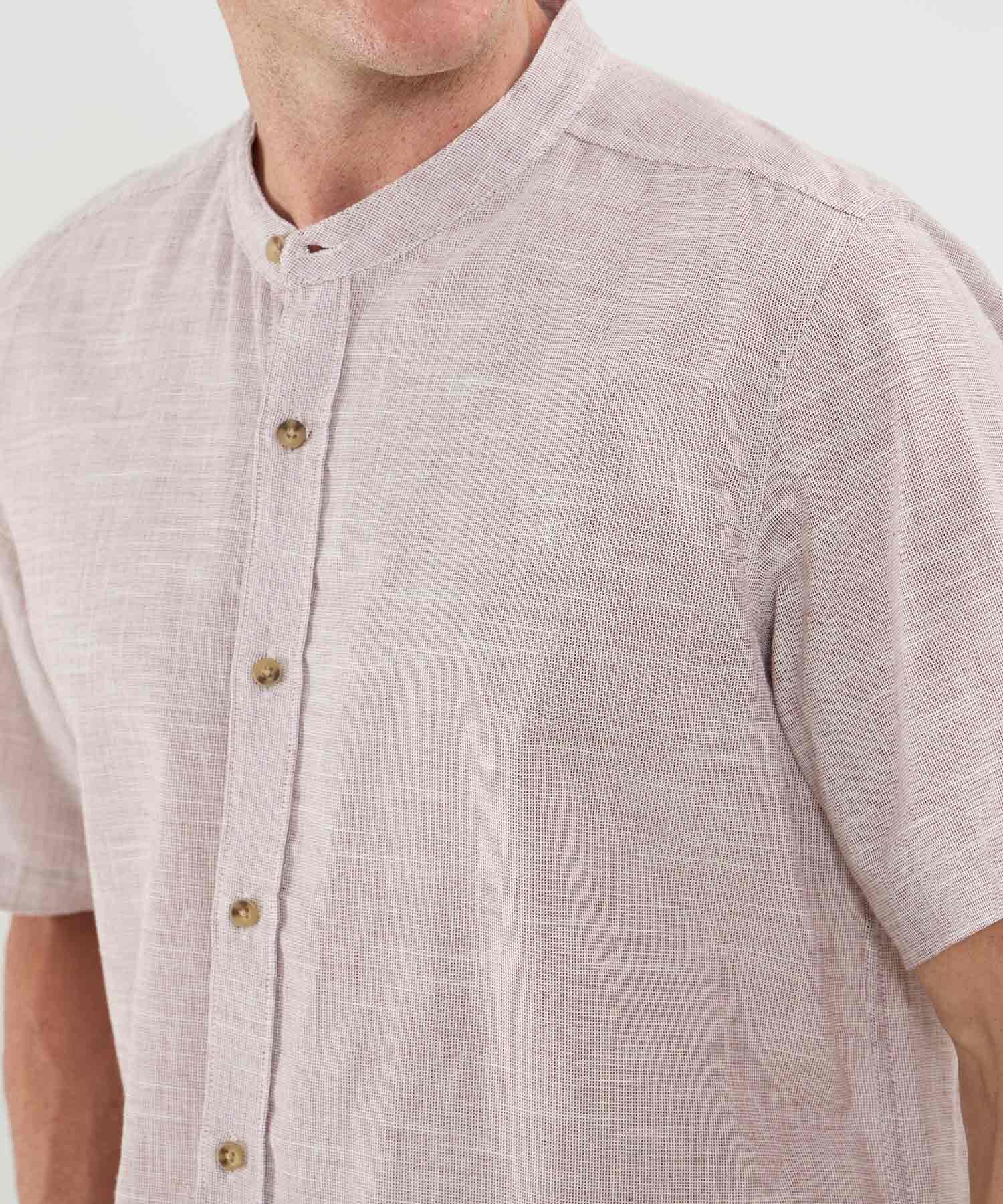 Camisa Manga Corta Cuello Neru Lino Para Hombre