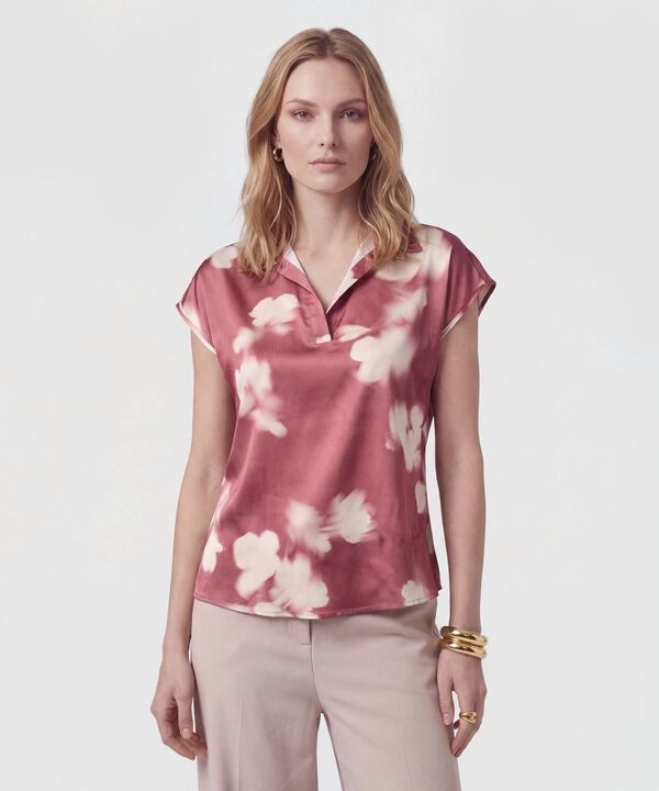 Blusa Estampada De Manga Casquillo Mujer image number null