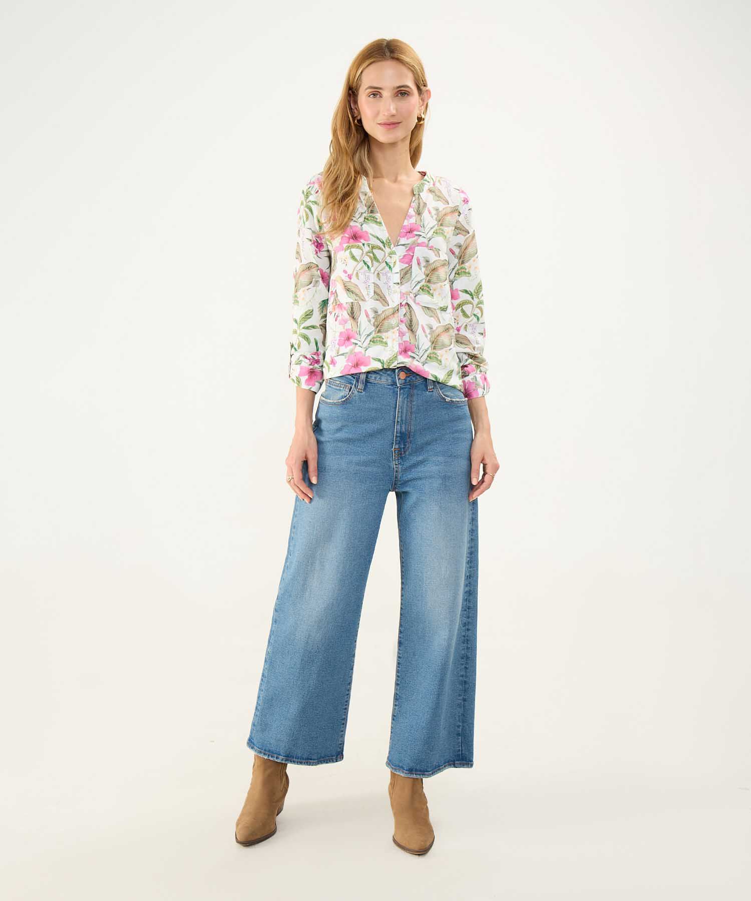 Blusa Estampada en Efecto Lino