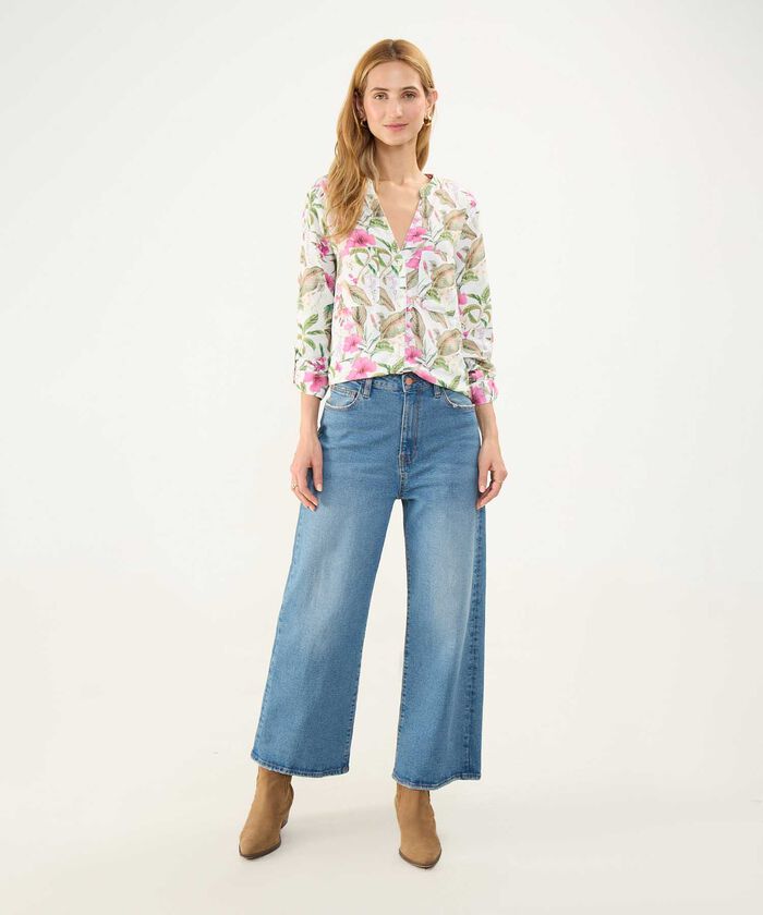 Blusa Estampada en Efecto Lino