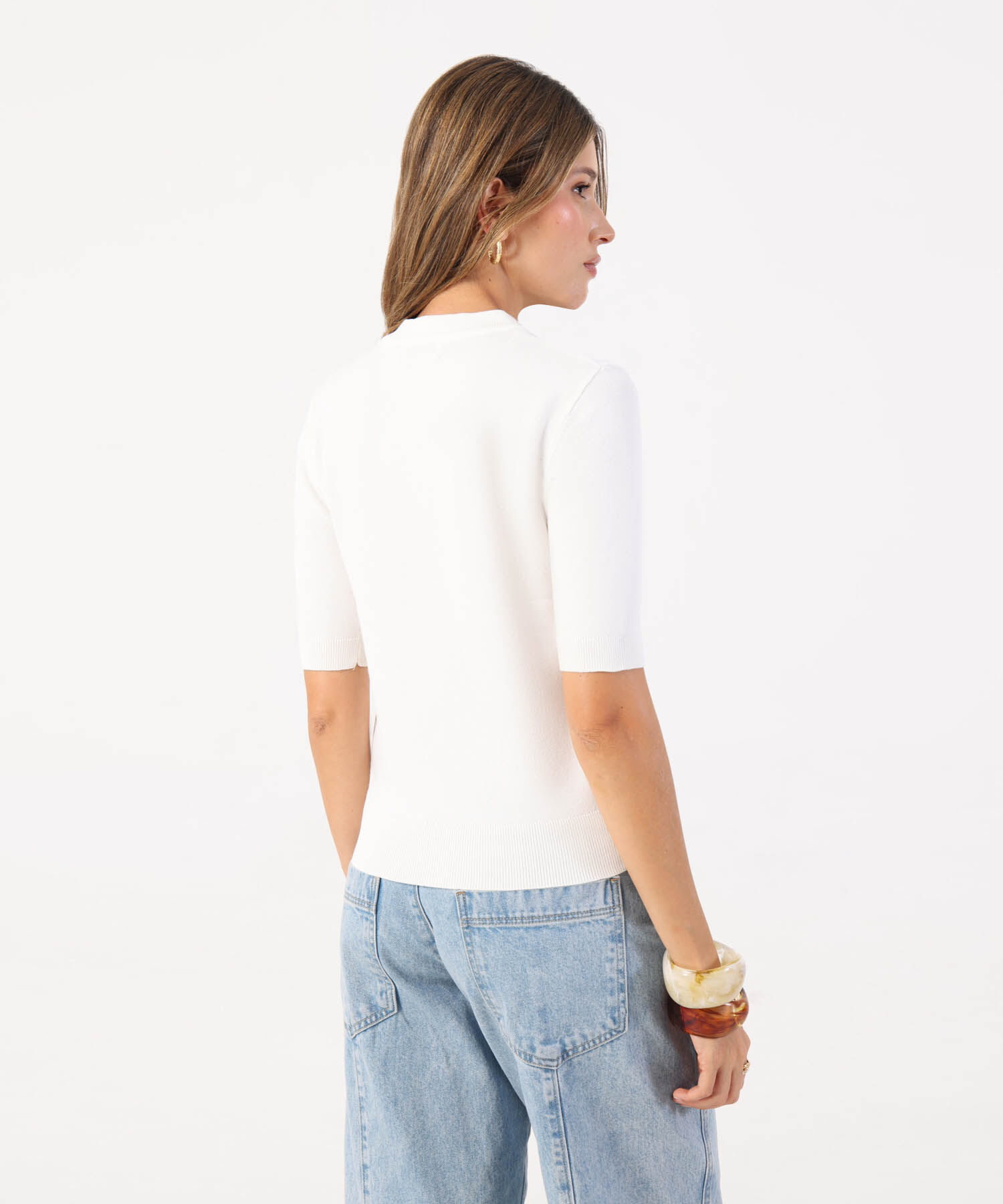 Camiseta Unicolor Manga Corta para Mujer