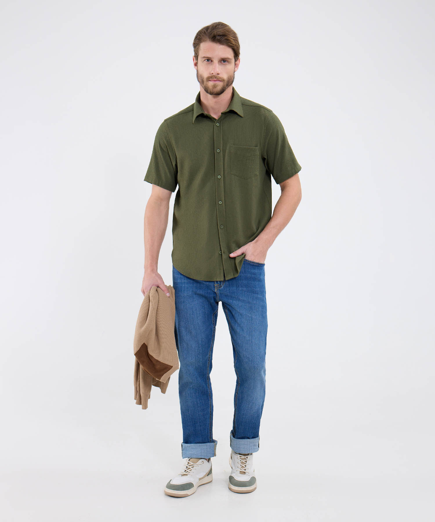 Camisa Unicolor Con Bolsillo