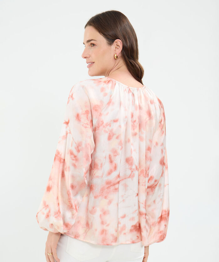 Blusa estampada con pu&ntilde;os encauchados para mujer