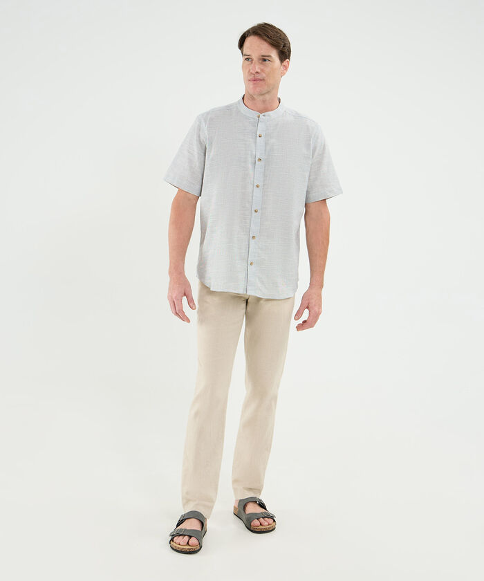 Camisa Manga Corta Cuello Neru Lino Para Hombre