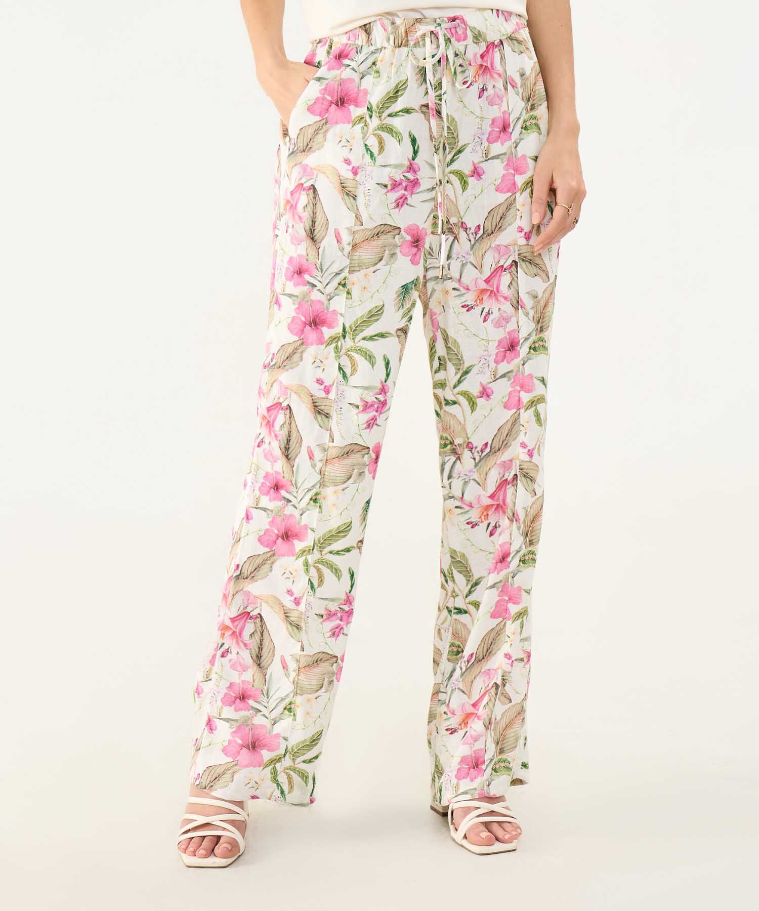Pantalón Estampada en Efecto Lino
