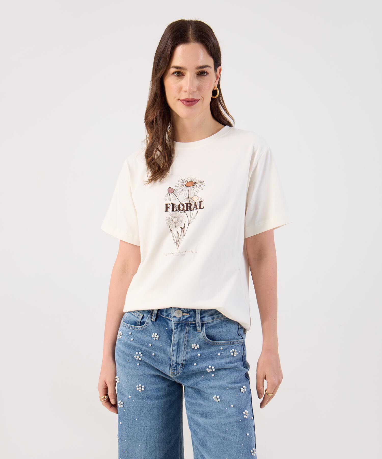 Camiseta Estampada Cuello Redondo Para Mujer