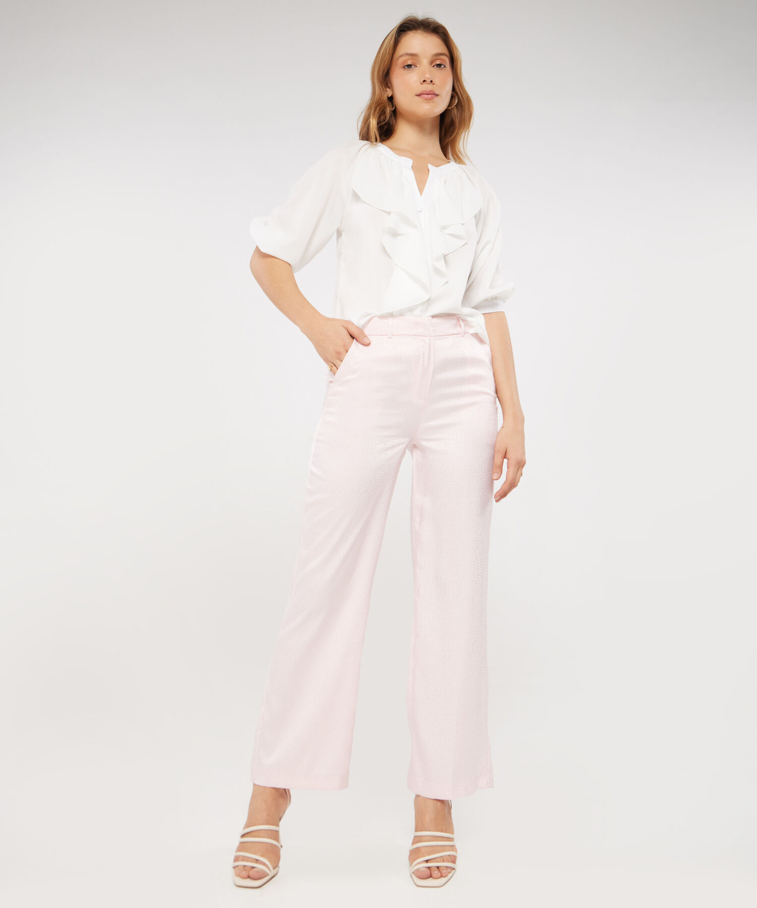 Pantalon Amplio Unicolor En Satin
