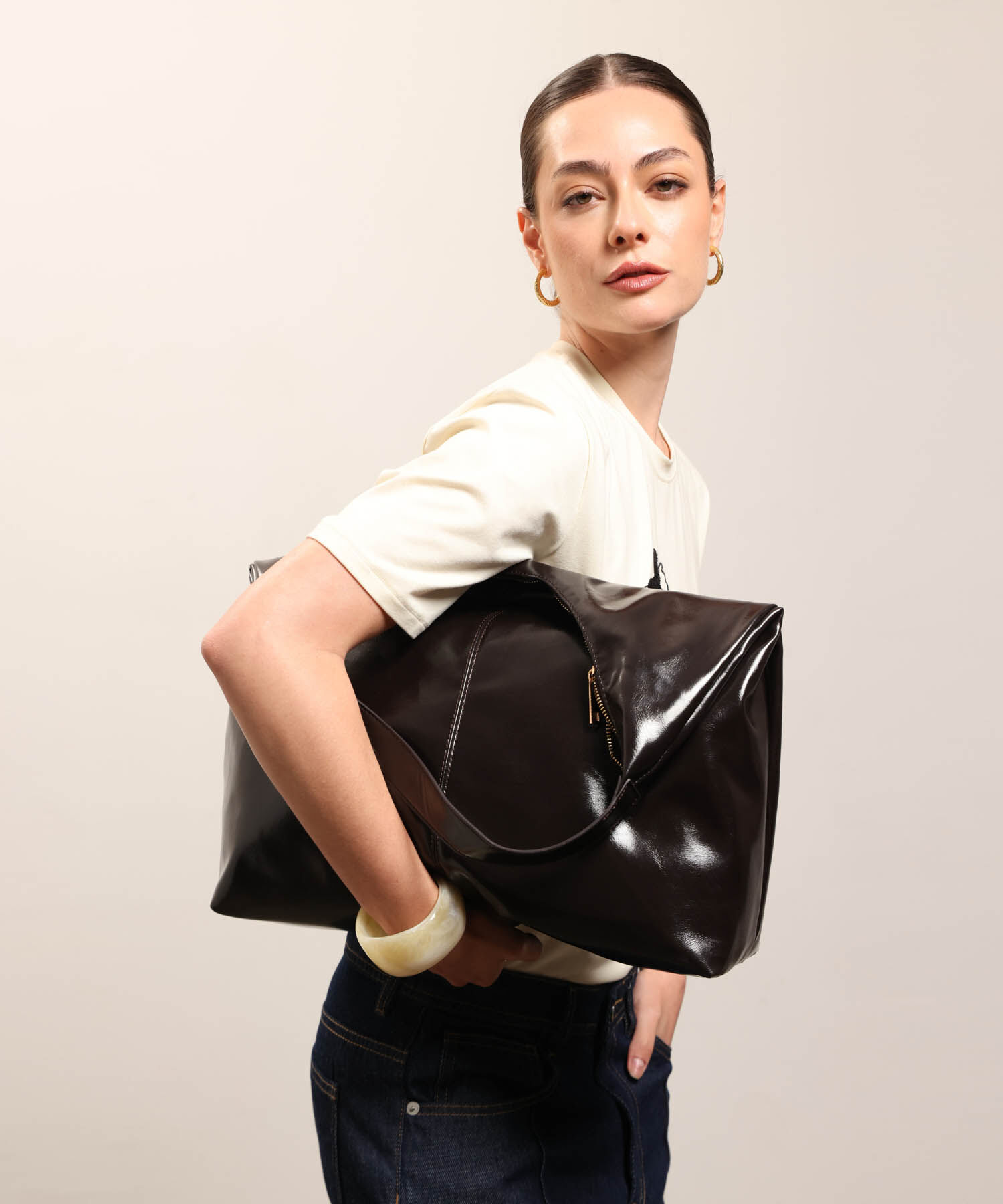 Bolso Hobo De Acabado Brillante Para Mujer