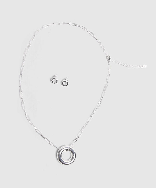 Set Plateado De Collar Y Aretes Con Aros  image number null