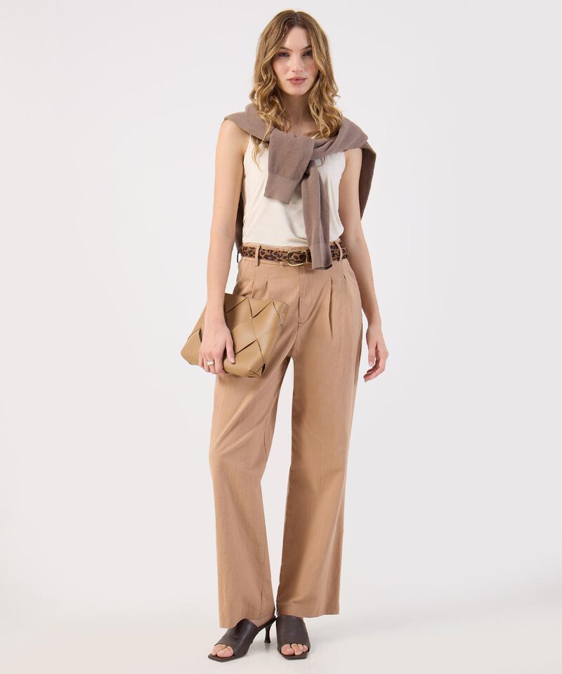 Pantal&oacute;n Ancho Pinzas Lino Color Camel