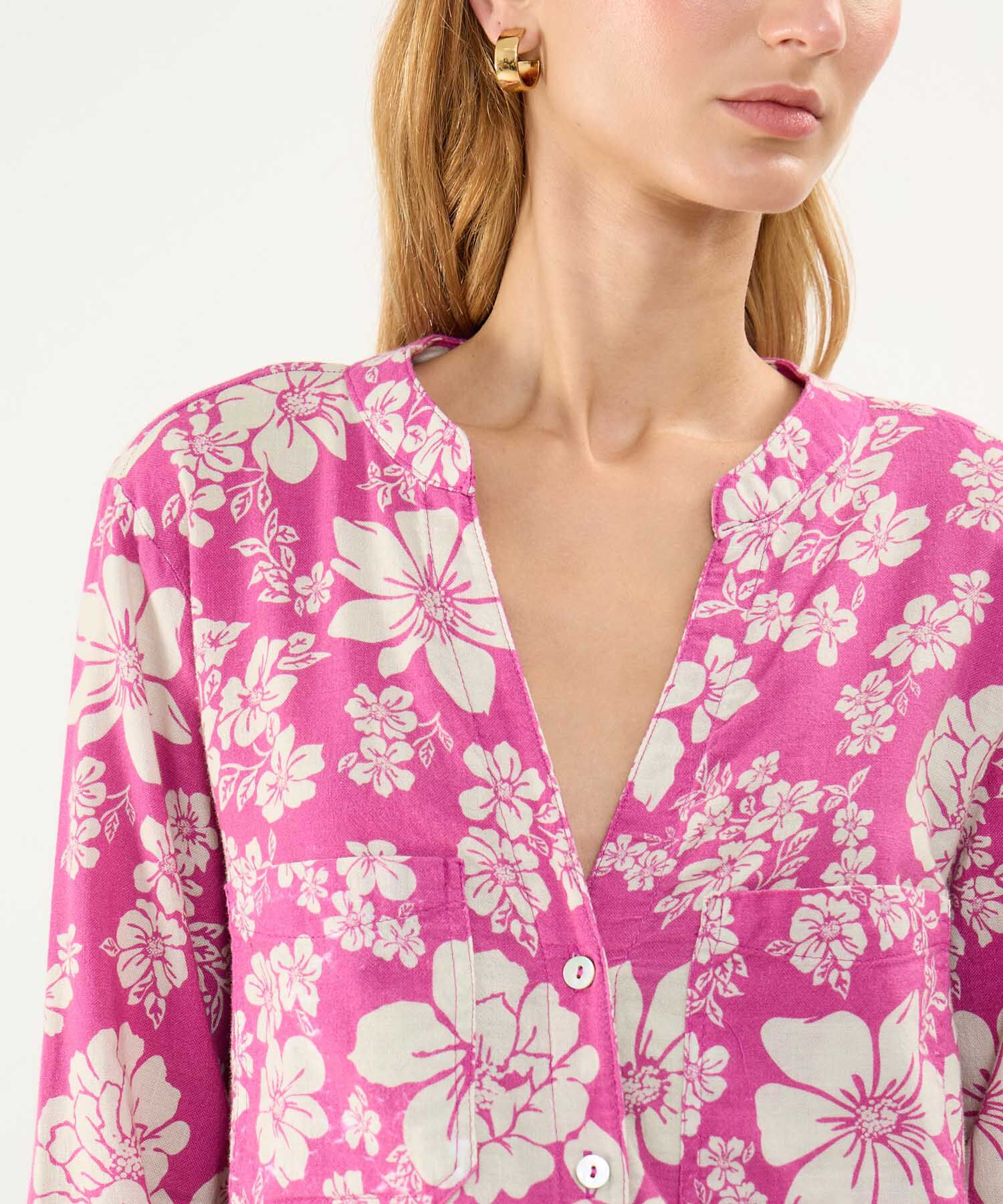 Blusa Estampada en Efecto Lino