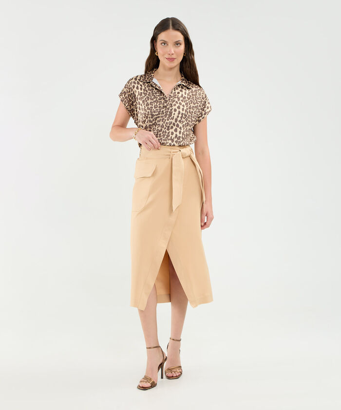 Blusa Manga Corta Corrida En Satin Para Mujer