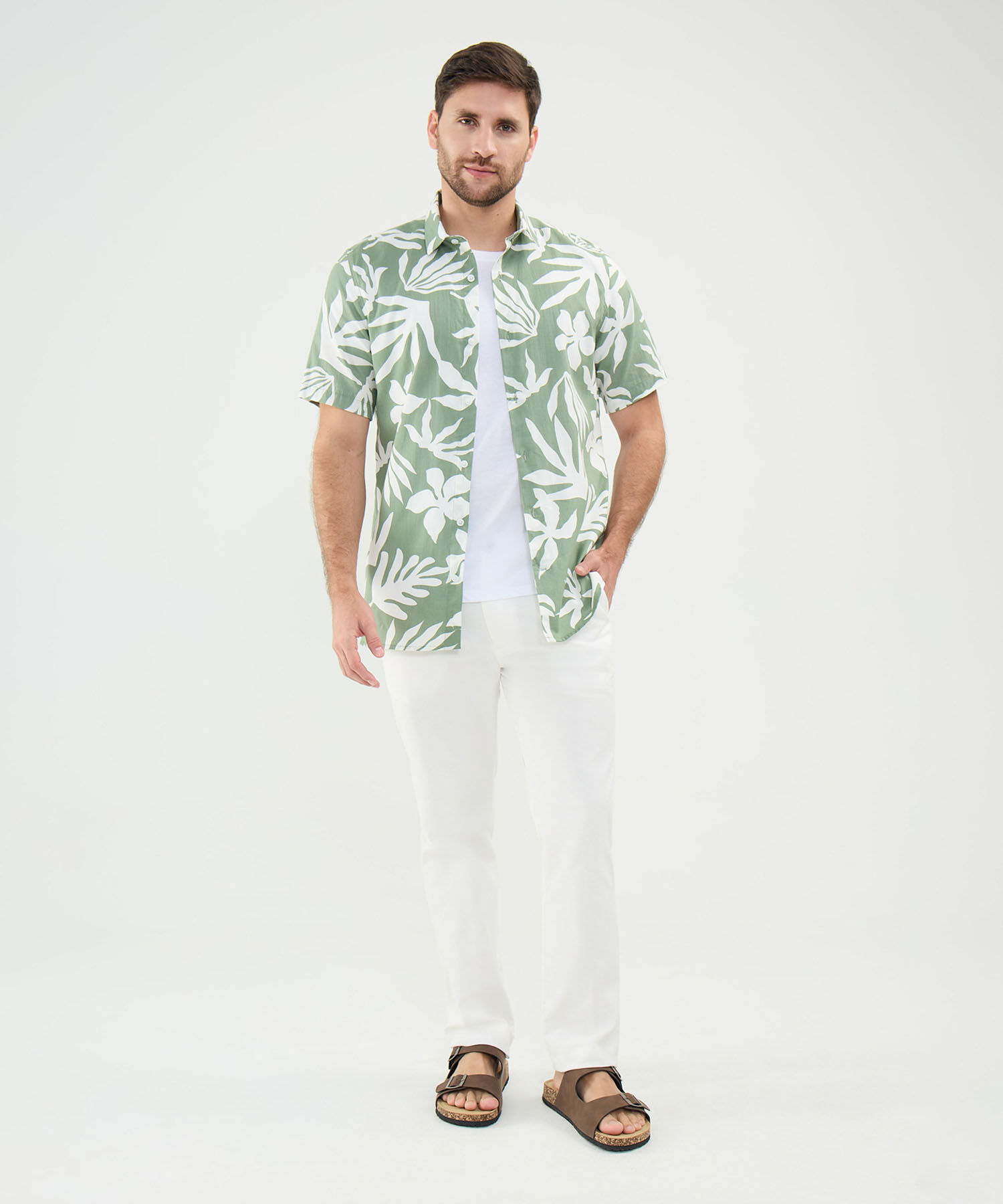 Camisa Estampada en Efecto Lino