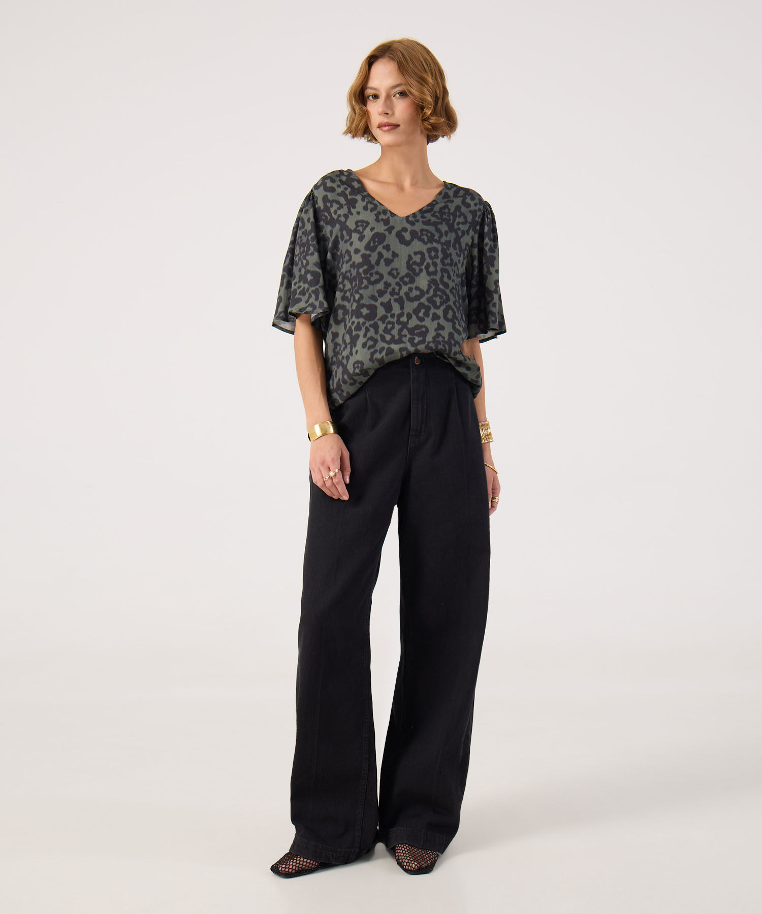 Blusa estampada manga corta 