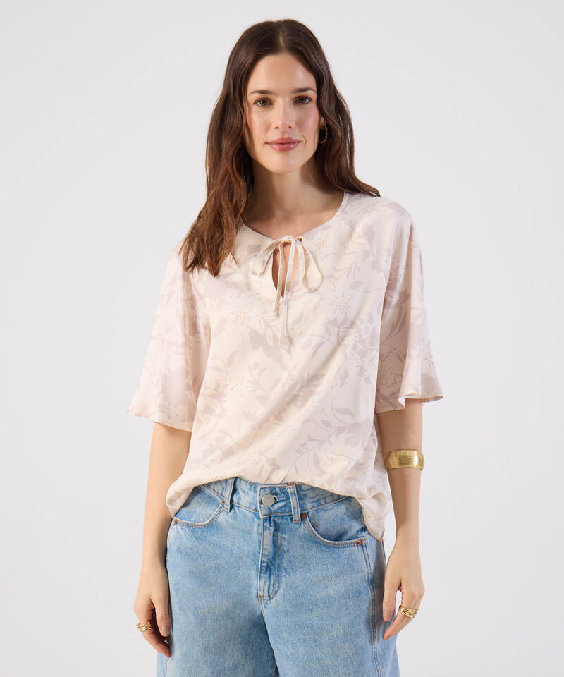 Blusa Para Mujer Lazo En Cuello Manga Corta Suelta