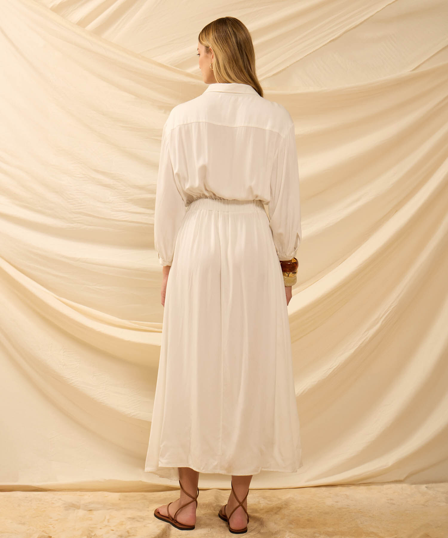 Vestido Largo Camisero Con Bolsillos Mujer