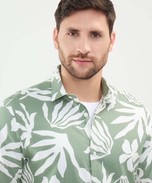 Camisa Estampada en Efecto Lino image number null