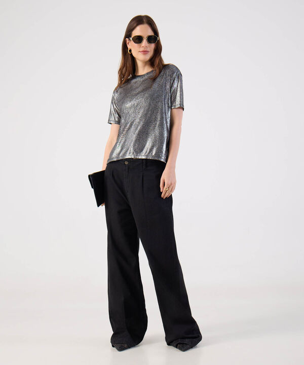 Camiseta Manga Corta Metalizada Mujer