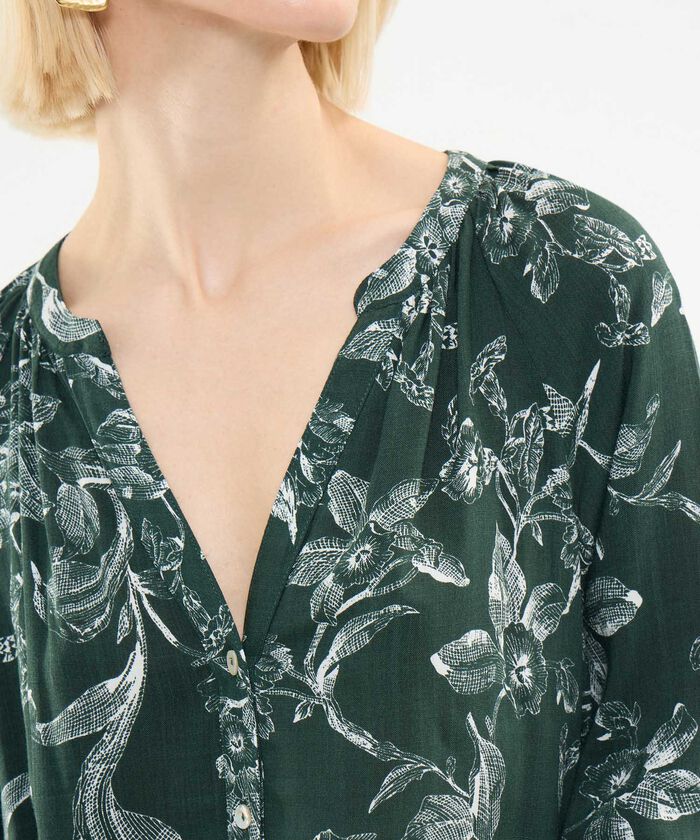 Blusa Estampada Cuello Mao