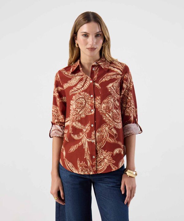 Camisa Ajuste Regular Mangas Recogidas Mujer image number null