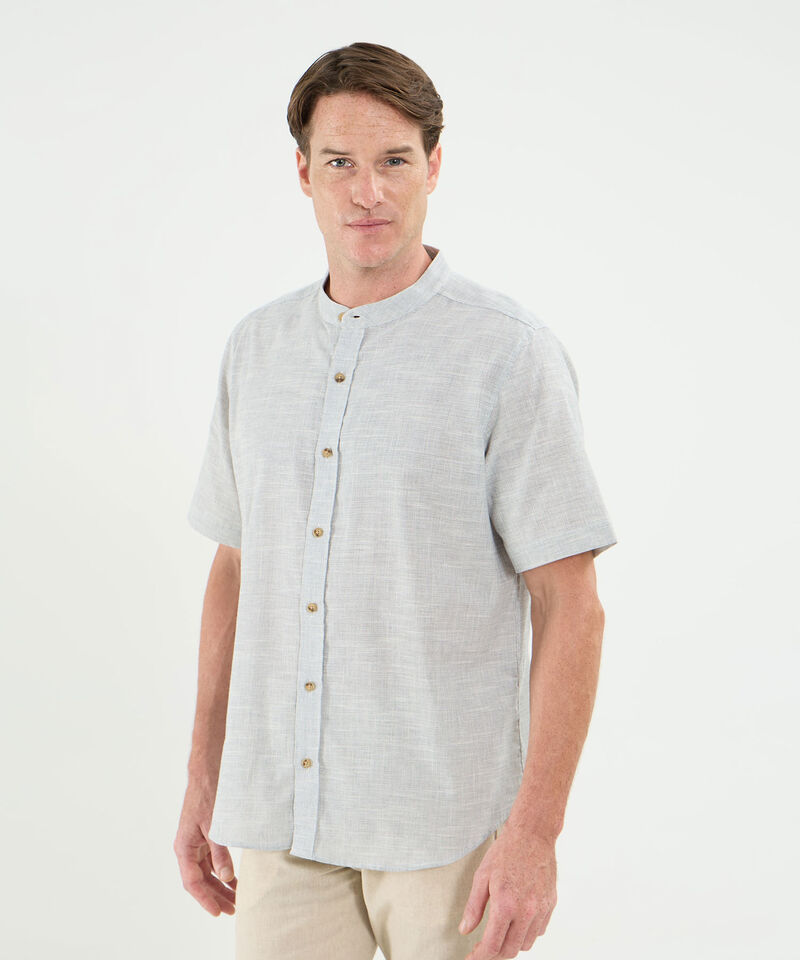 Camisa Manga Corta Cuello Neru Lino Para Hombre