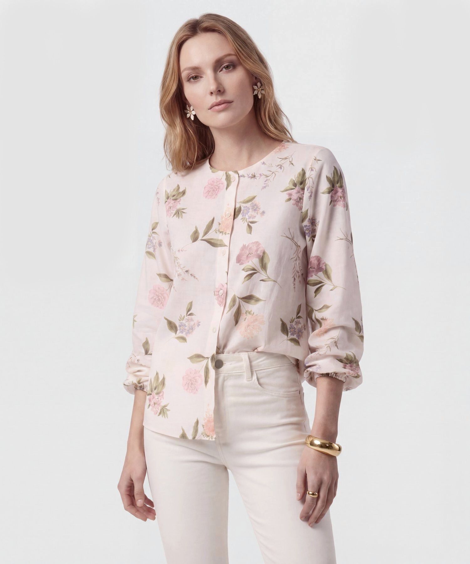 Blusa Cuello Redondo Con Pu&ntilde;os El&aacute;sticos