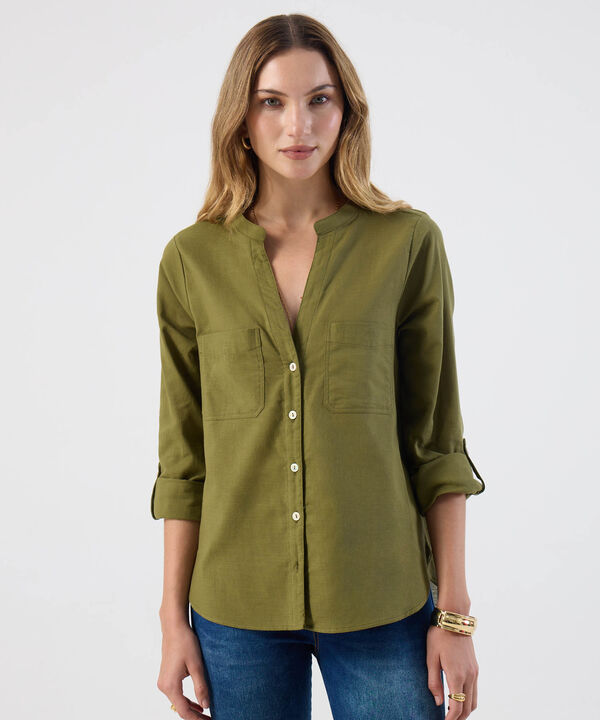 Blusa Mujer Bolsillos Frontales Manga Larga image number null