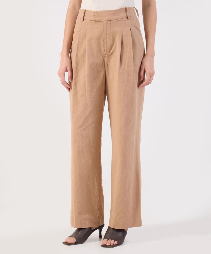 Pantal&oacute;n Ancho Pinzas Lino Color Camel