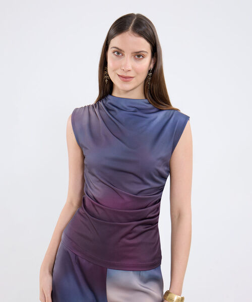 Camiseta Drapeada Manga Sisa image number null