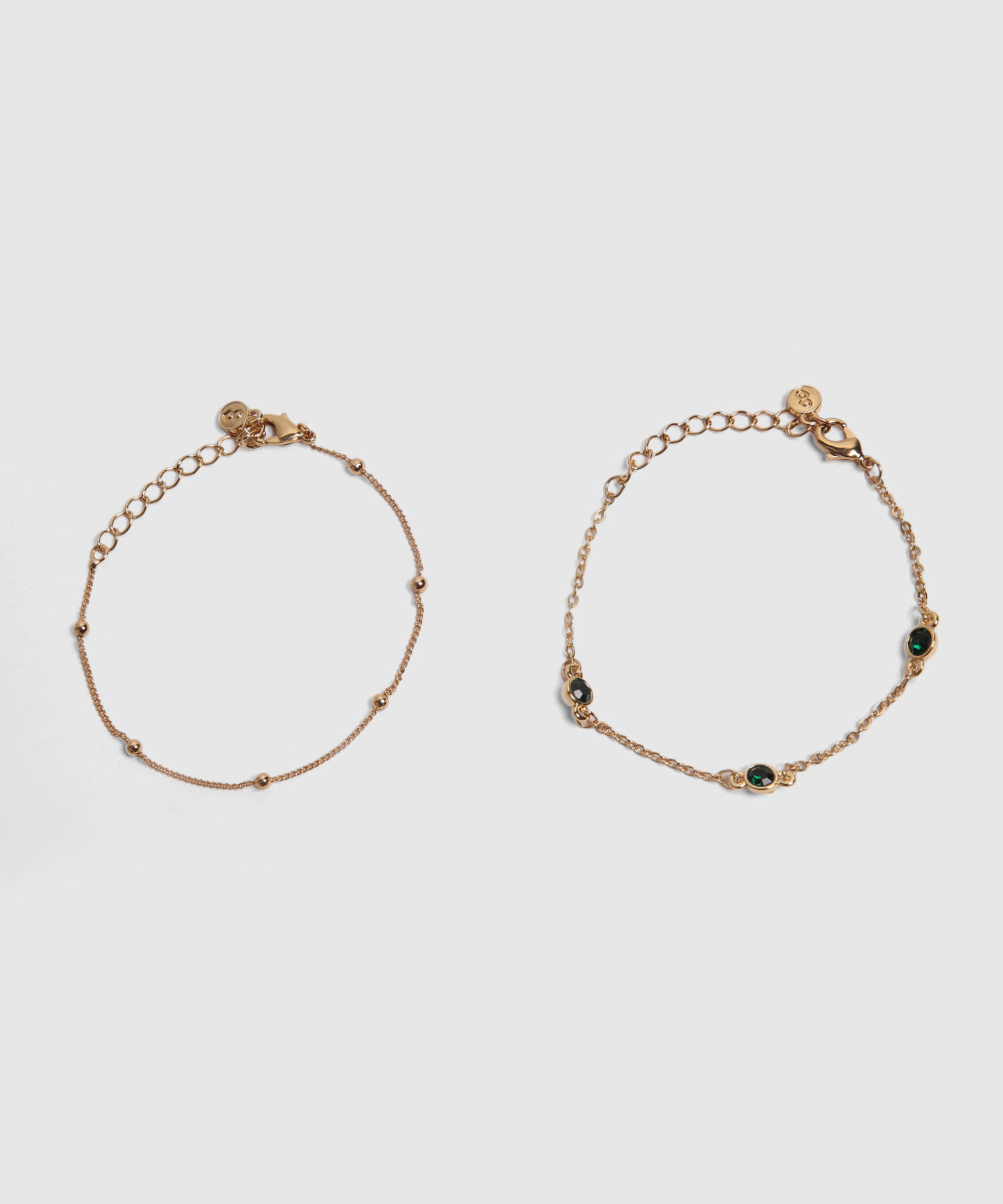 Set X2 Pulseras Doradas Con Detalles Verdes 