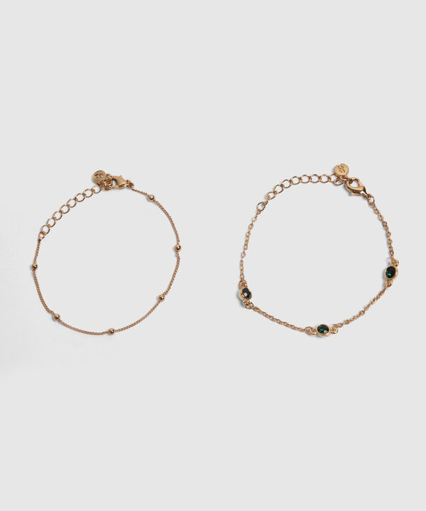 Set X2 Pulseras Doradas Con Detalles Verdes  image number null